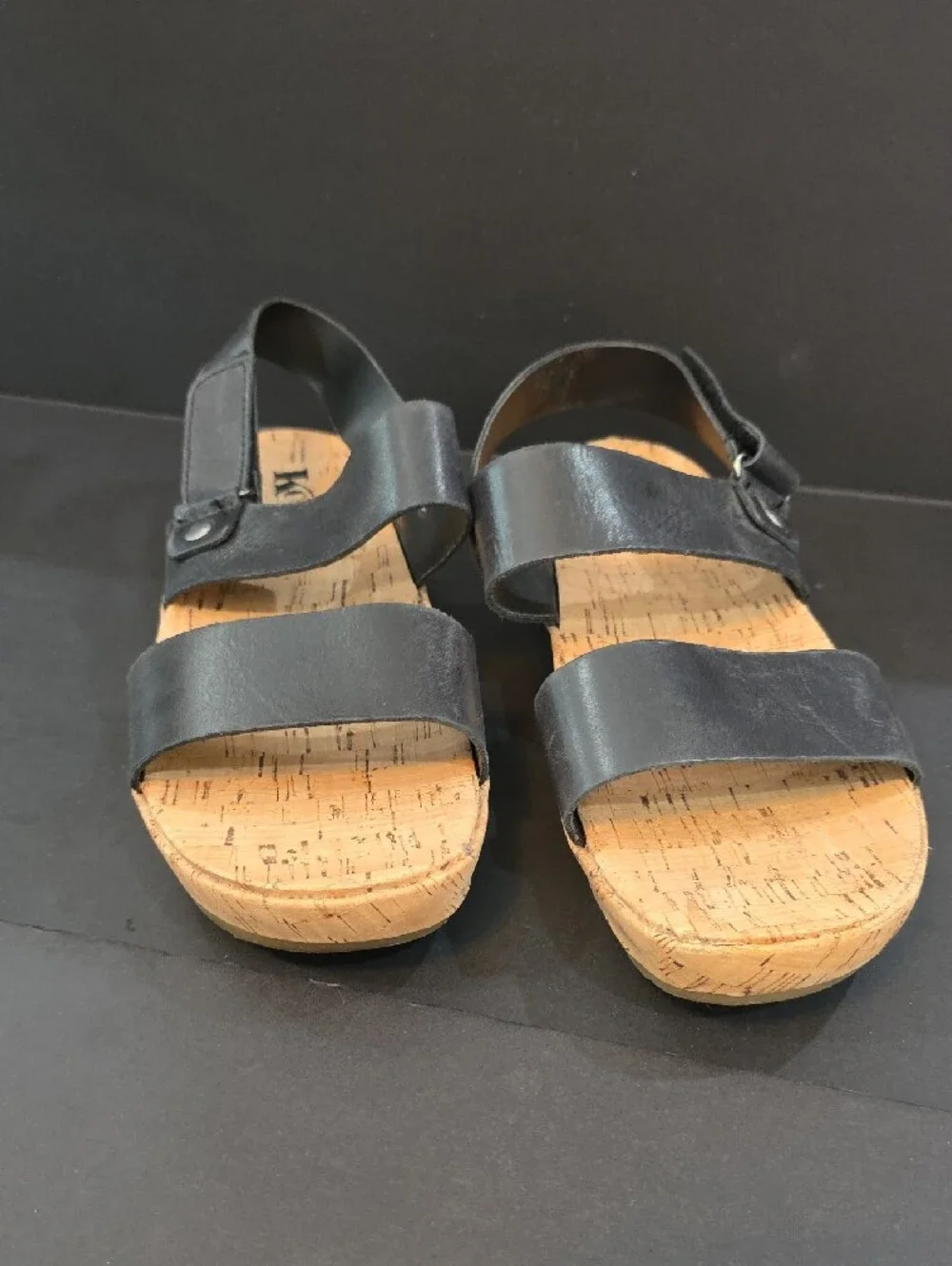Kork-Ease Black Leather Double-Strap Cork Sandals Size 9